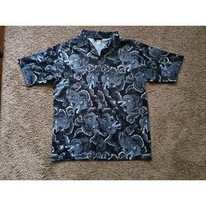 Vintage Japanese Dragon Shirt Men's Large Black Mesh Short Sleeve